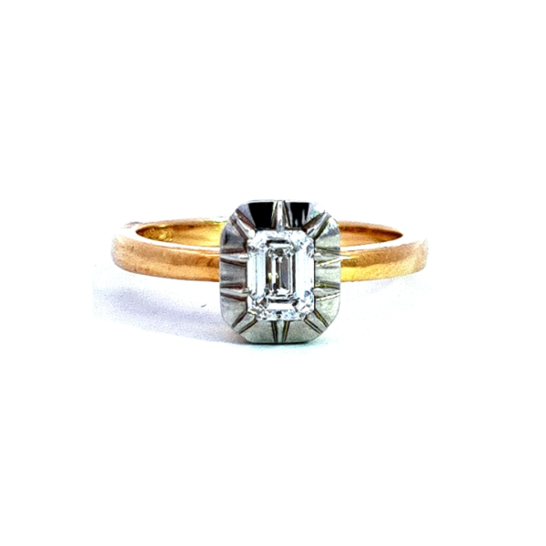 Verge Set Emerald-Cut Diamond Solitaire Ring in Yellow Gold Hot on Sale