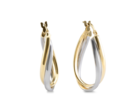 9k Yellow & White Gold Double Hoop Earrings (24mm) For Sale