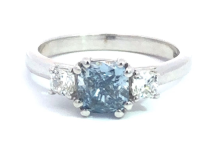 Blue Diamond Solitaire Ring with Pear-Cut Side Stones Online now